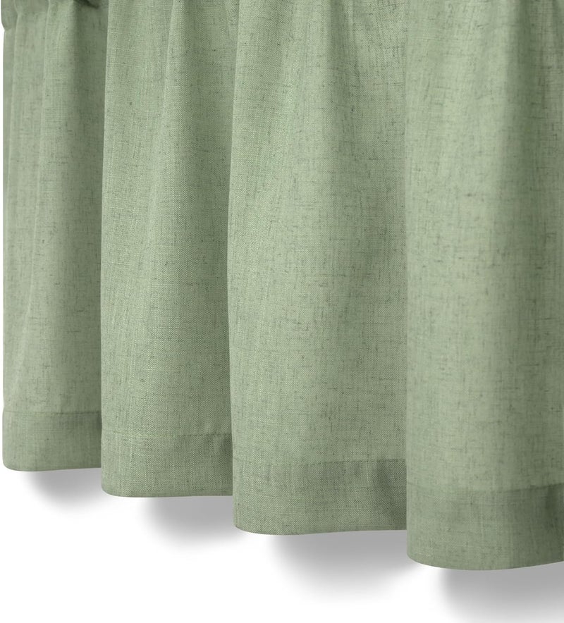 Pitalk Sage Green Linen Window Valance for Kitchen 3 Inch Rod Pocket Semi Sheer Boho Rustic Farmhouse Filtering Light Sage Valance Curtain Topper for Bedroom Living Room Dining Bathroom 18 Inch Length - Image 4